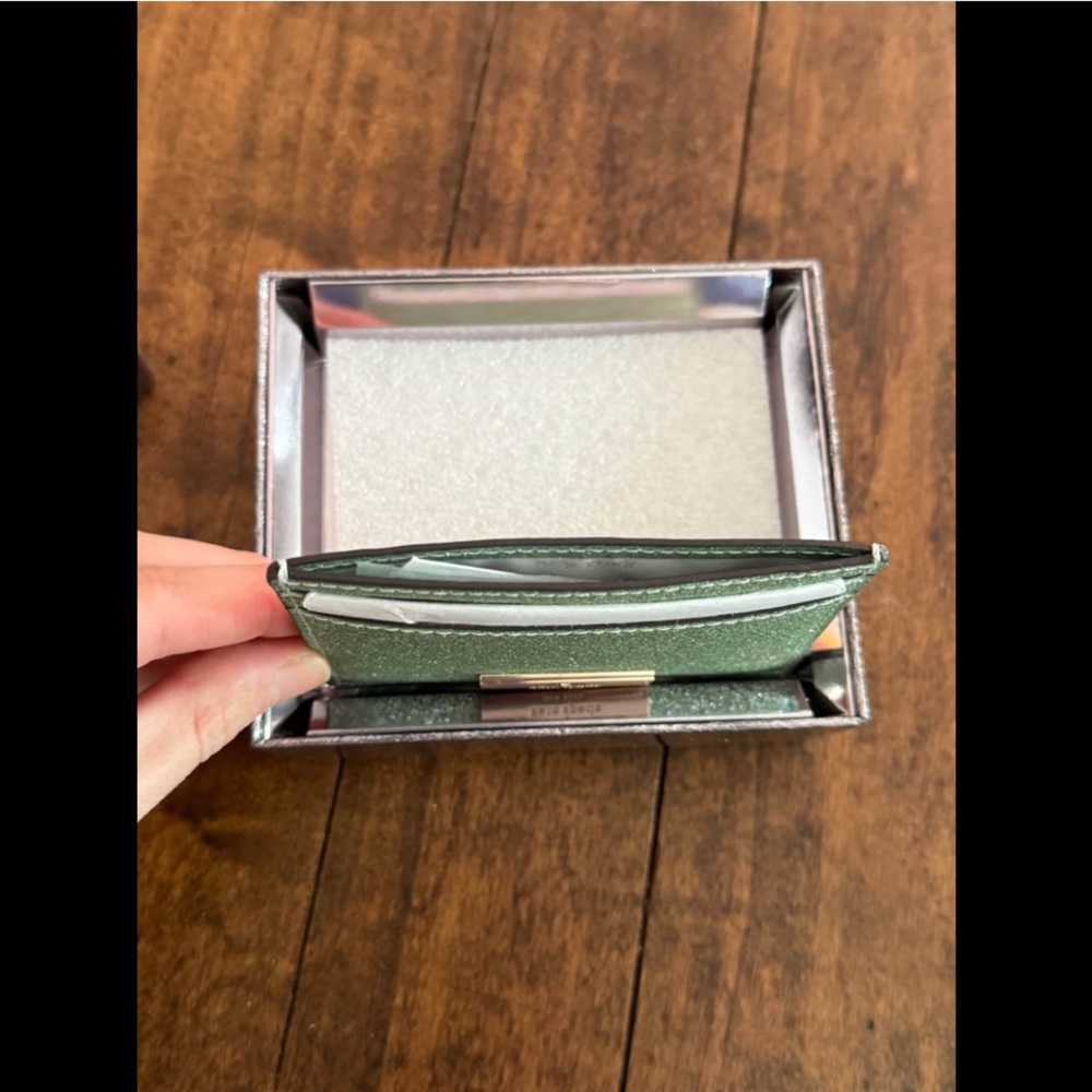 kate spade Mint Green Glitter Card Holder with Rose Gold Plate - Picture 3 of 4